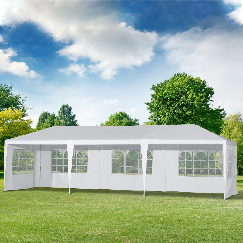 10x30 ft Light Duty Pavilion Canopy Tent with 5 Removable Walls - White