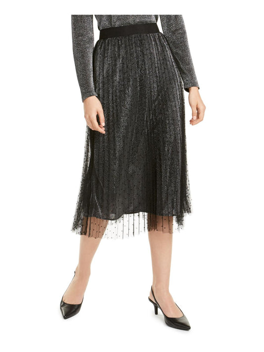 Womens Shutter Pleat Mesh Overlay Midi Skirt