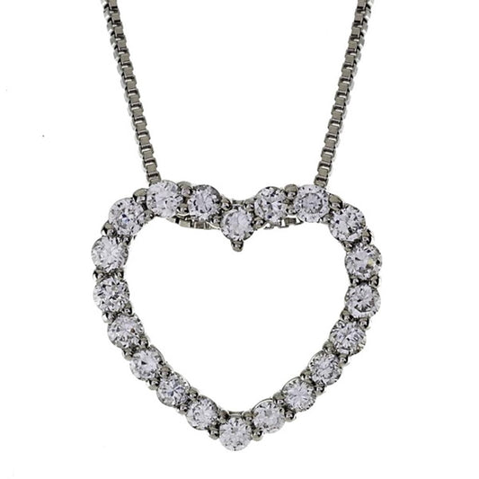 14K White Gold Diamond Heart Pendant Necklace