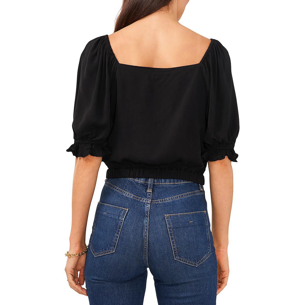 Womens Square Neck Puff Sleeve Cropped