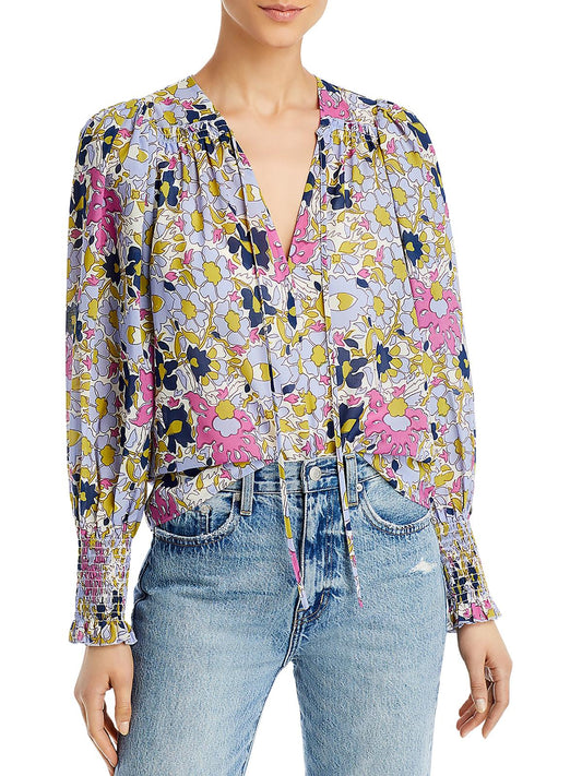 Womens Floral Print Ruffled Blouse