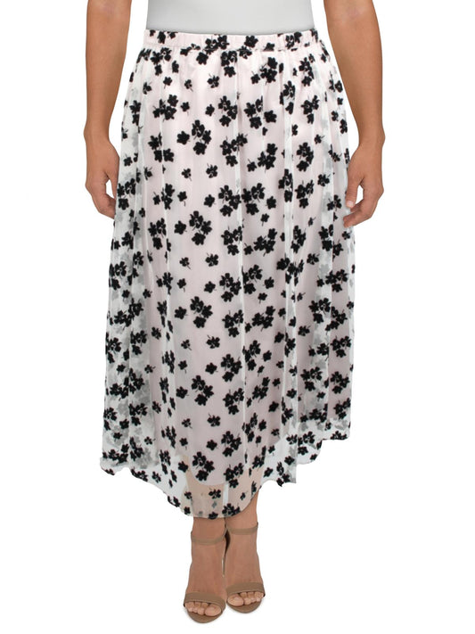 Womens Mesh Flocked A-Line Skirt