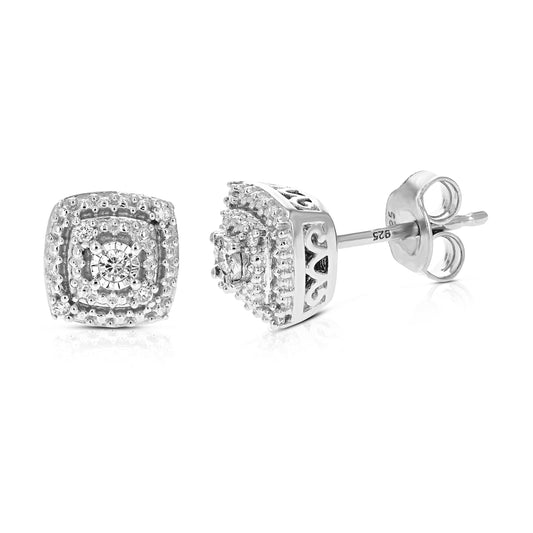 1/10 cttw Round Cut Lab Grown Diamond Stud Earrings in .925 Sterling Silver Prong Set