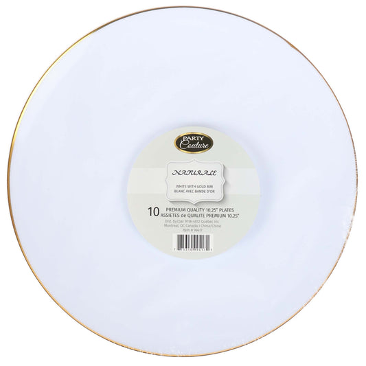 White Premium Quality Round Plates with Gold Rim, 10 Inches, 10 Count